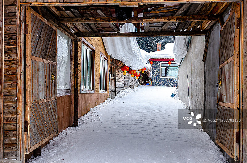 雪乡有雪的木屋图片素材