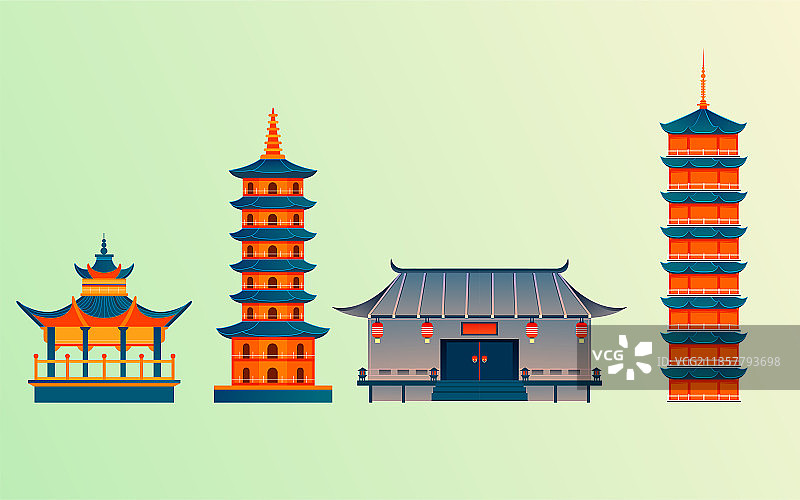 城市建筑中古风旅游景点插画假期出行背景图片素材