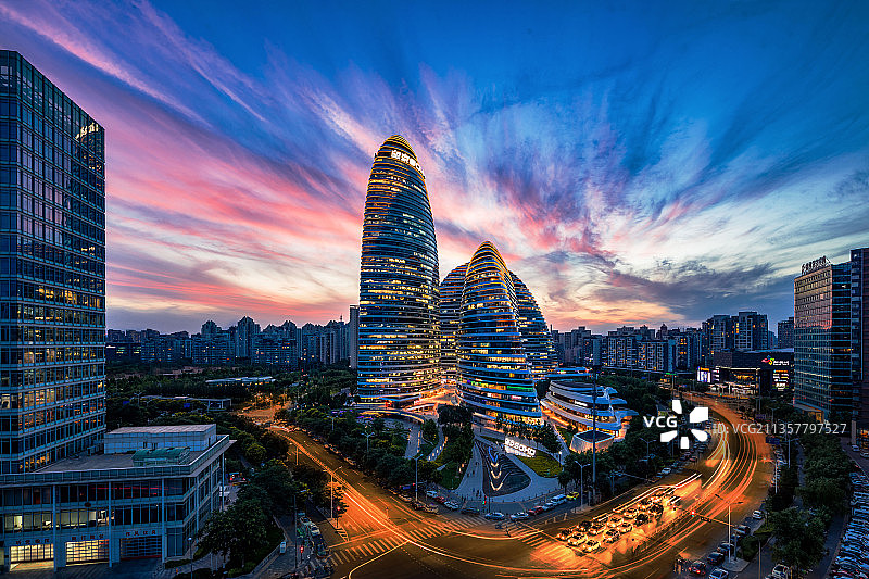 望京soho晚霞图片素材