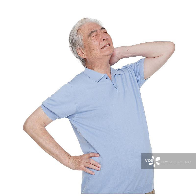 老年男人脖子疼痛图片素材