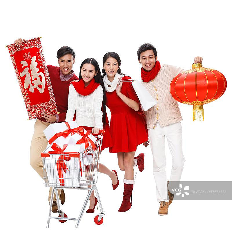 时尚的青年人新年购物图片素材