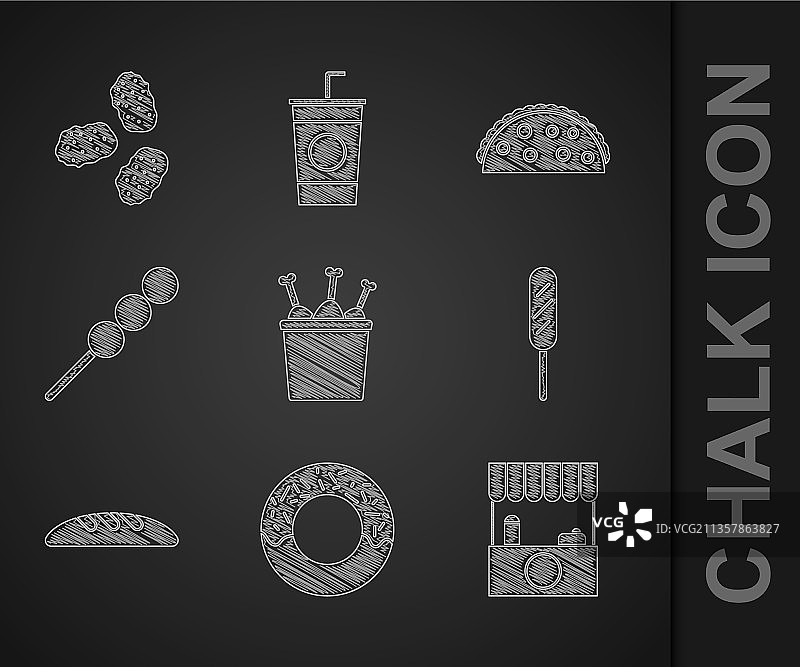 包装盒中的鸡腿、甜甜圈街头小吃图片素材