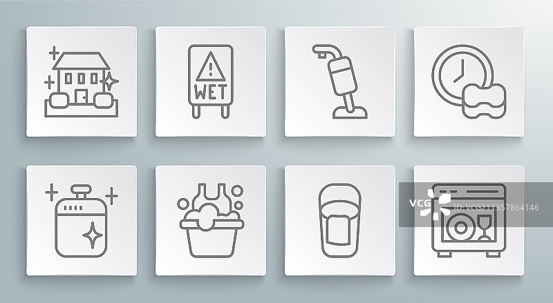 干净的煮锅、湿地板与脸盆图片素材