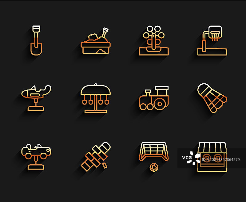 线条套装：摇摆车、跳房子、铲子、玩具足球图片素材