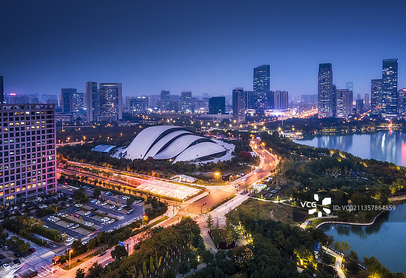 航拍安徽合肥城市风光夜景大画幅图片素材