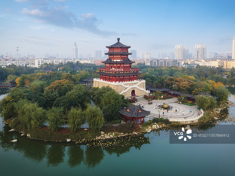 航拍山东济宁城市风光图片素材