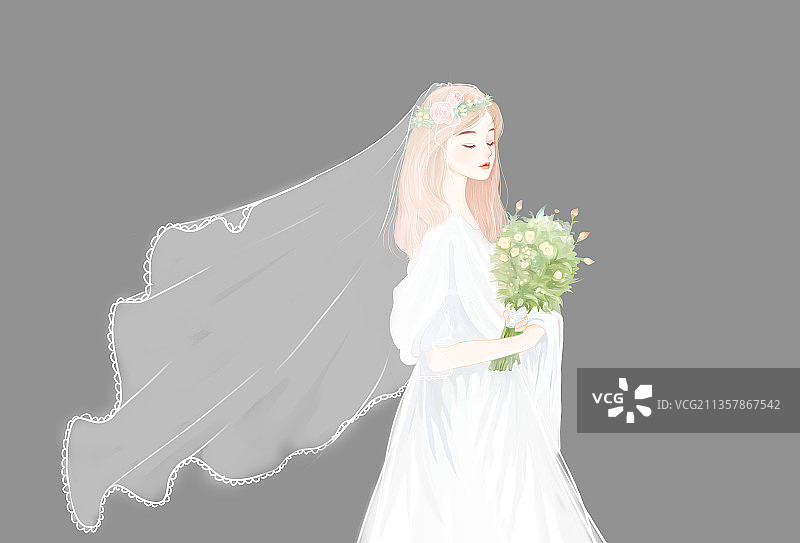 手捧花簇头戴花环的新娘图片素材