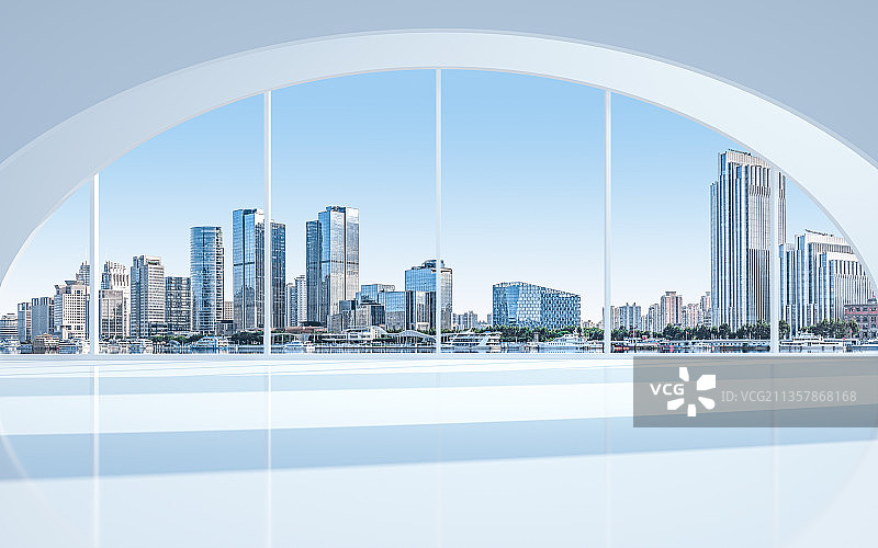 室内看上海城市建筑风光图片素材
