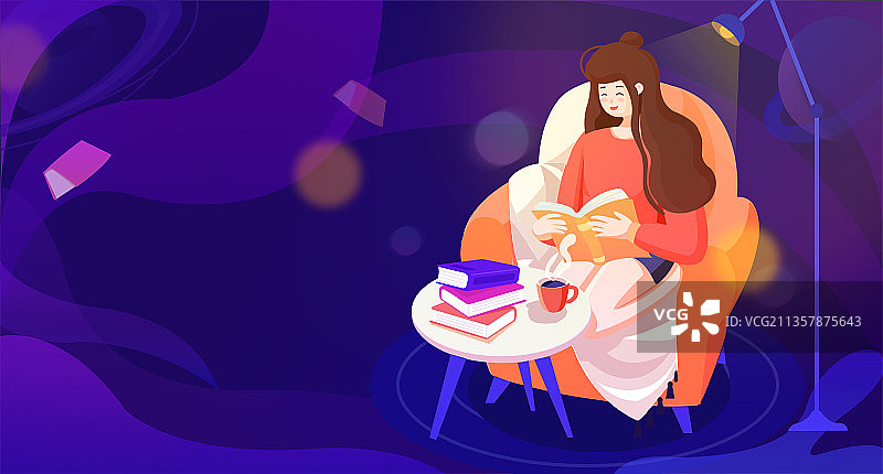 阅读女孩插画图片素材
