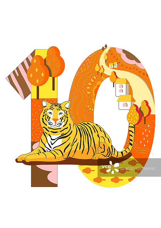 矢量插画虎年10月竖版日历图片素材