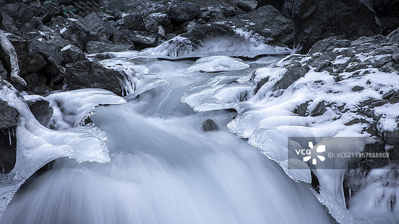 天山里的河流和冰凉的泉水图片素材