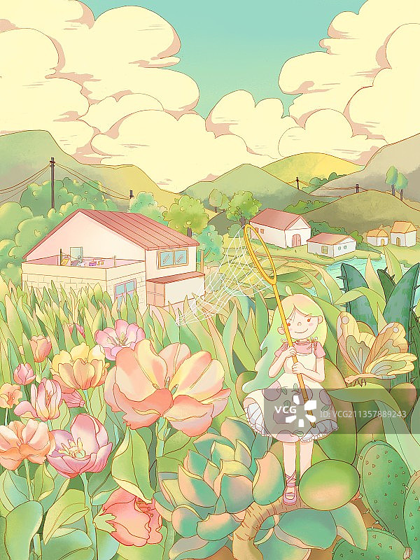 在户外抓蝴蝶图片素材