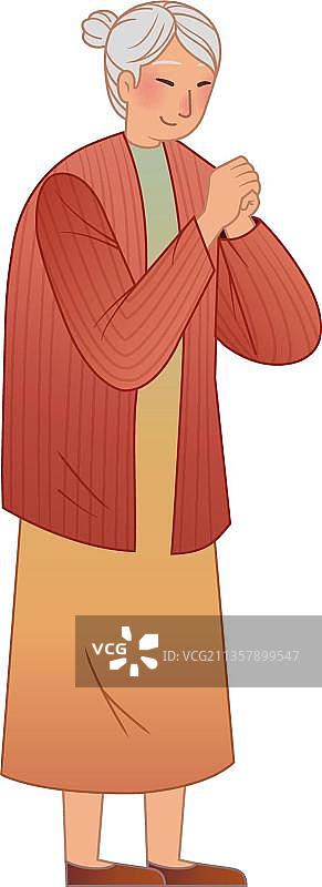 奶奶双手合十敬礼图片素材