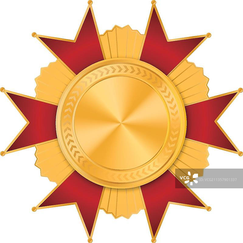 金色金属徽章配红丝带图片素材