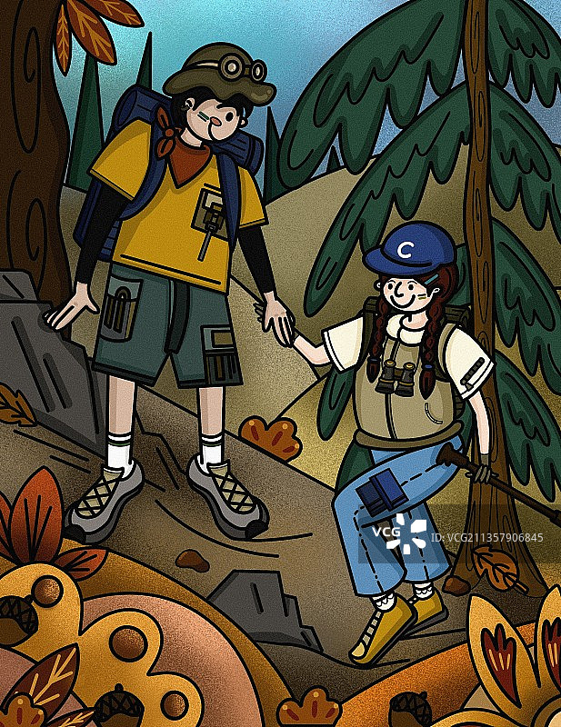 四季情侣系列插画秋天图片素材