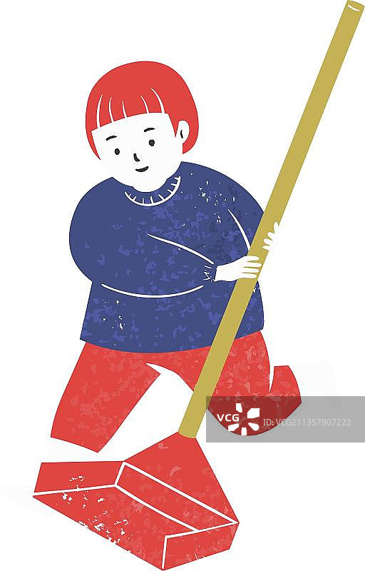 男孩打扫地板图片素材