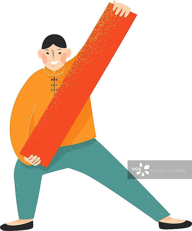 男人拿着一副空白的红对联图片素材