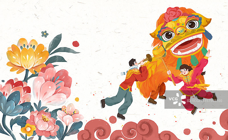 春节插画舞龙舞狮恭贺新禧图片素材