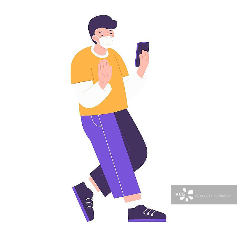 青少年戴着口罩使用智能手机图片素材