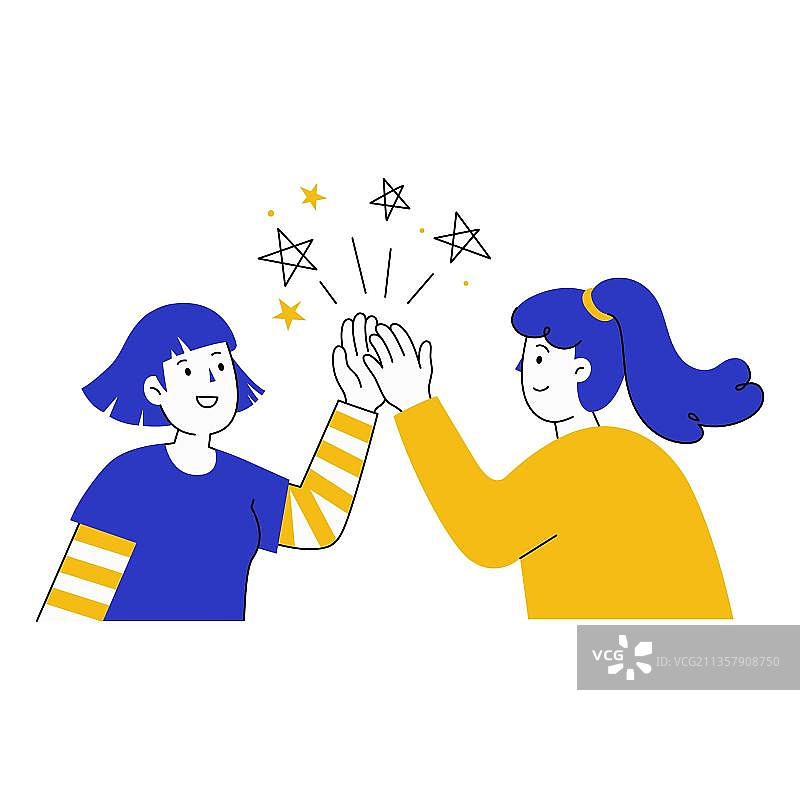 两个年轻的女孩互相问候图片素材