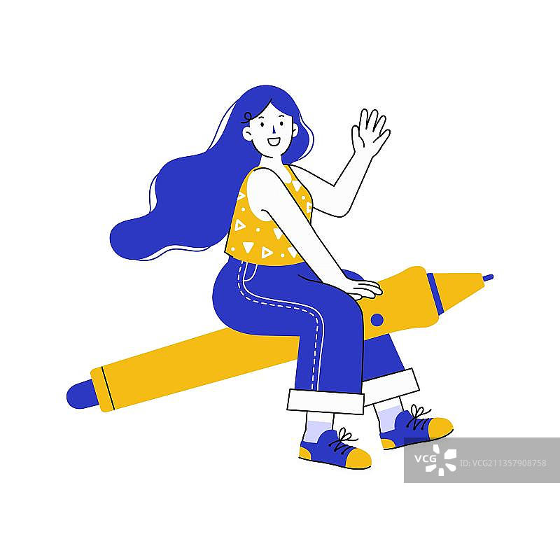 坐在电子笔上的女人图片素材