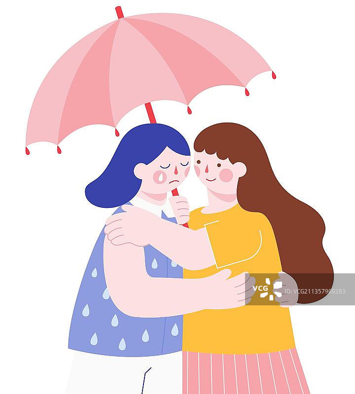 安慰伞下哭泣的朋友图片素材