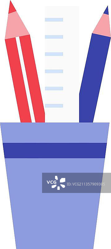 里面有彩色铅笔和尺子的小桶图片素材