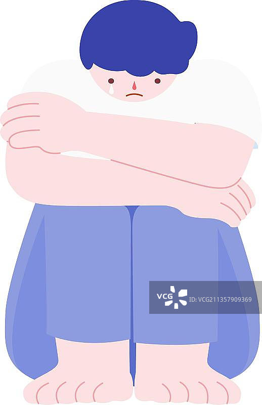 心烦意乱的小男孩独自坐着图片素材