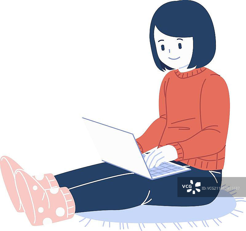 年轻女孩使用笔记本电脑图片素材