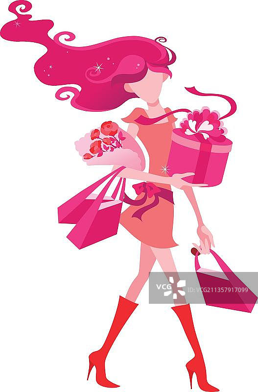 拿着礼品盒的购物女人图片素材