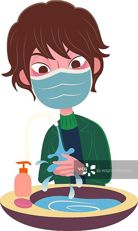 一个年轻人在水池前洗手图片素材