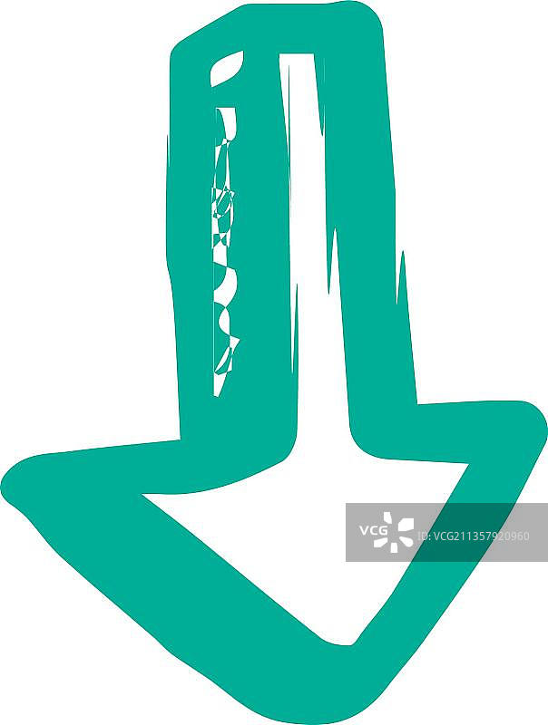 绿色轮廓涂鸦手绘箭头与阴影指向向下图片素材