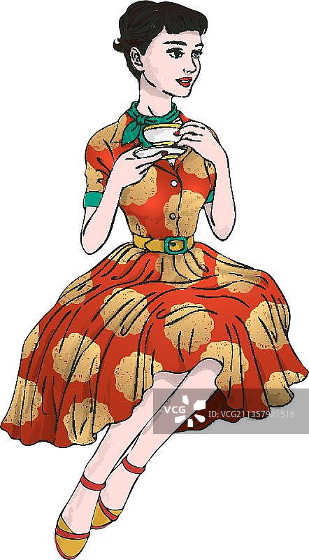 可爱女孩喝着茶图片素材