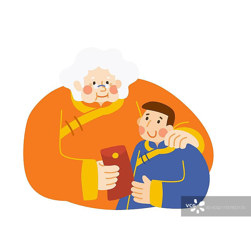 奶奶给孙子压岁钱图片素材