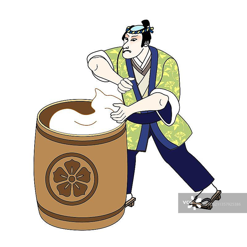一个穿着传统和服的男人在做麻糬图片素材