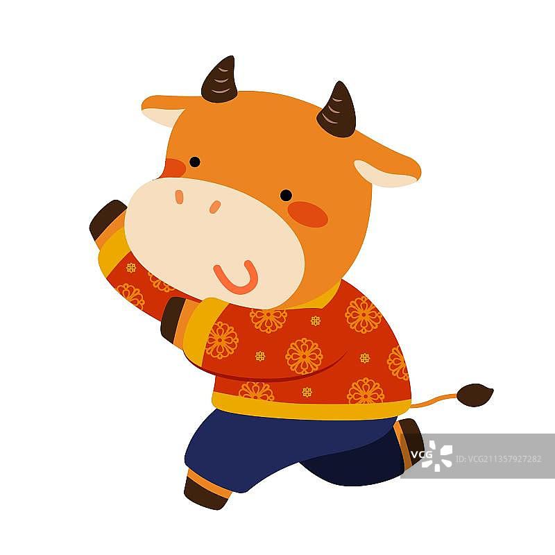 可爱的奶牛穿着中国传统服装图片素材