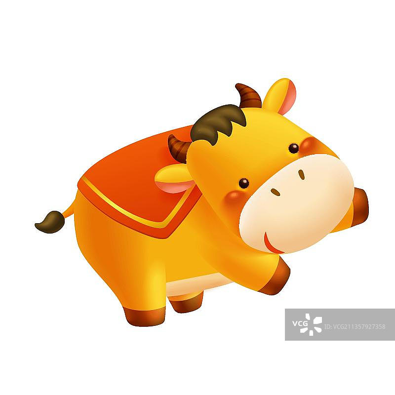 背上贴着中国红对联的可爱奶牛图片素材