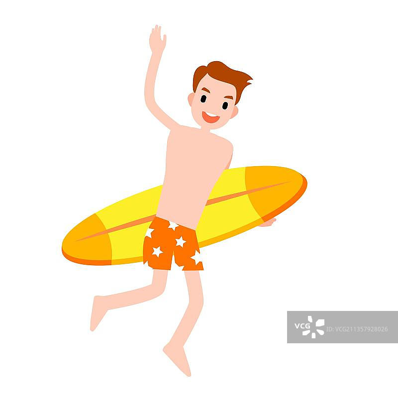 平板风格的男孩与冲浪板图片素材