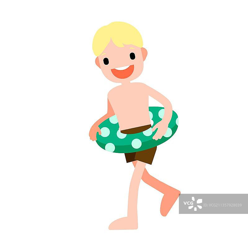 扁平风格的男孩与救生圈图片素材