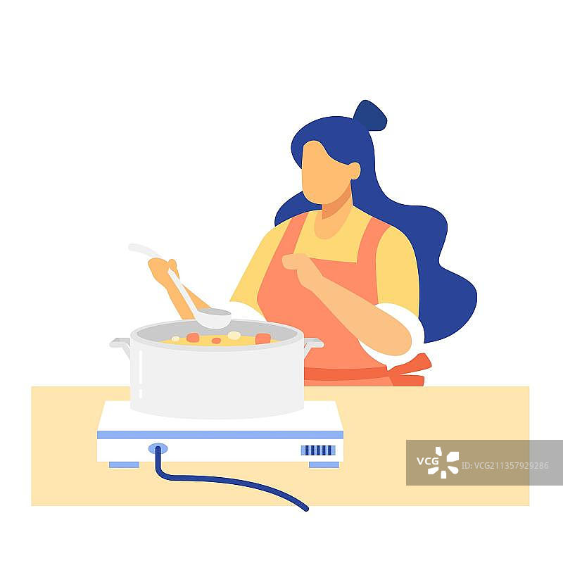 女人在电磁炉上做火锅图片素材