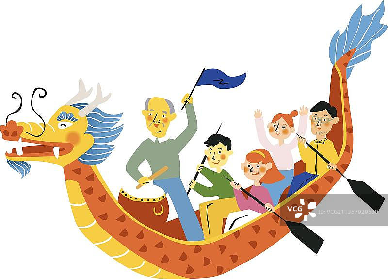 一家人参加龙舟比赛图片素材