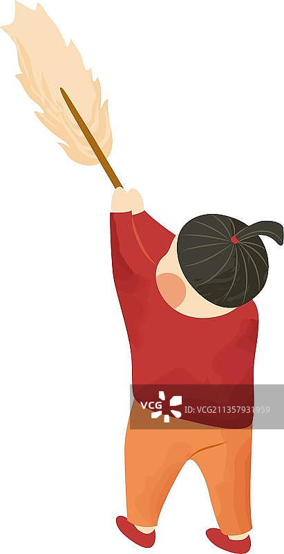 小孩在用鸡毛掸子图片素材