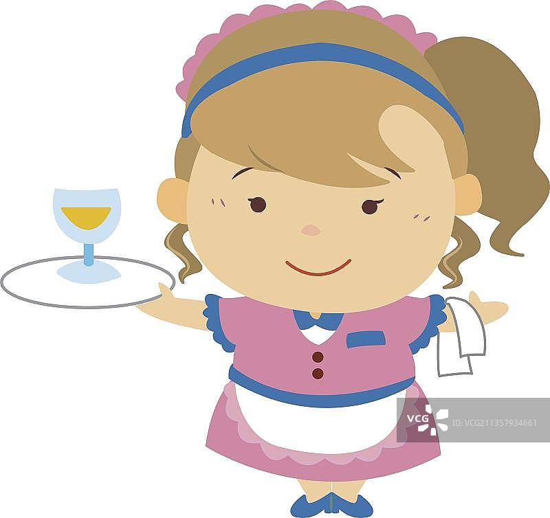 手绘的女服务员图片素材