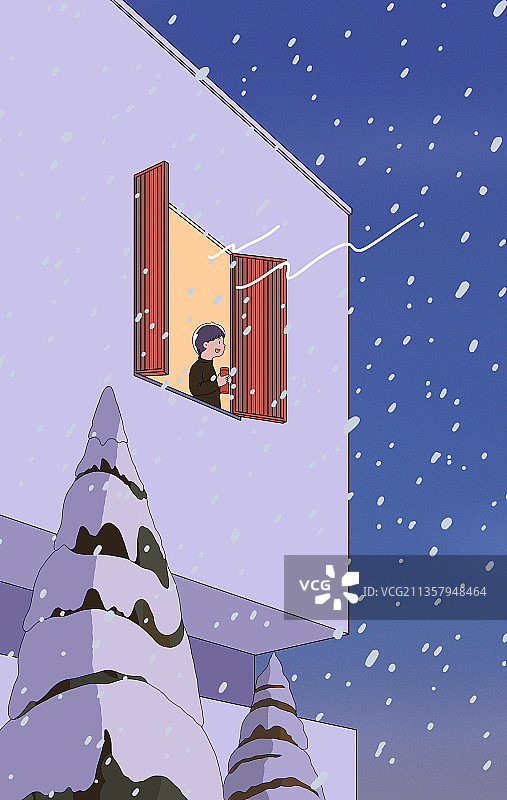 二十四节气小雪冬天季节寒冷窗外大雪纷飞小清新冬季海报宣传插画图片素材