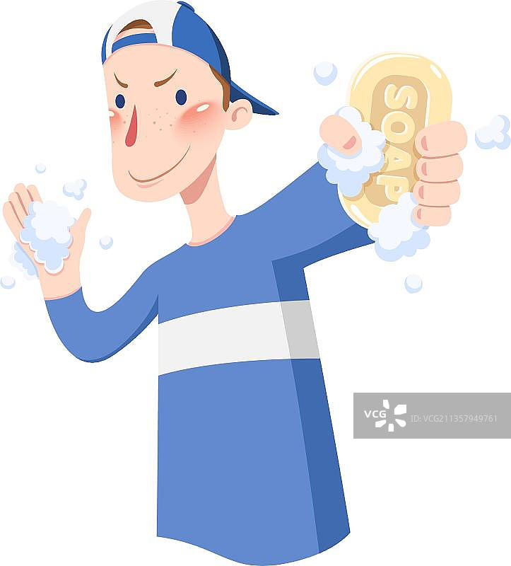 手拿肥皂的可爱男孩图片素材