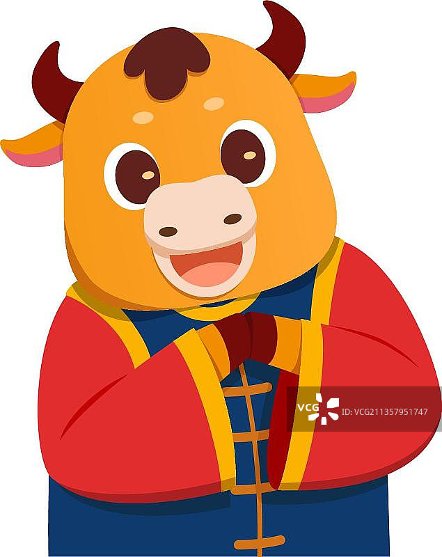 可爱的牛穿着中国传统服装，表示祝福图片素材