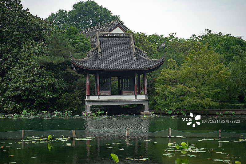 浙江省杭州市西湖小南湖寂照亭风景图片素材