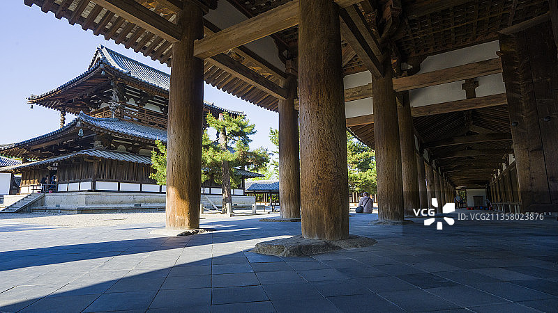 日本奈良法隆寺金堂回廊图片素材