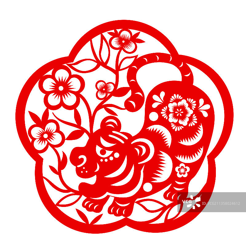 虎年春节窗花剪纸矢量插画图片素材