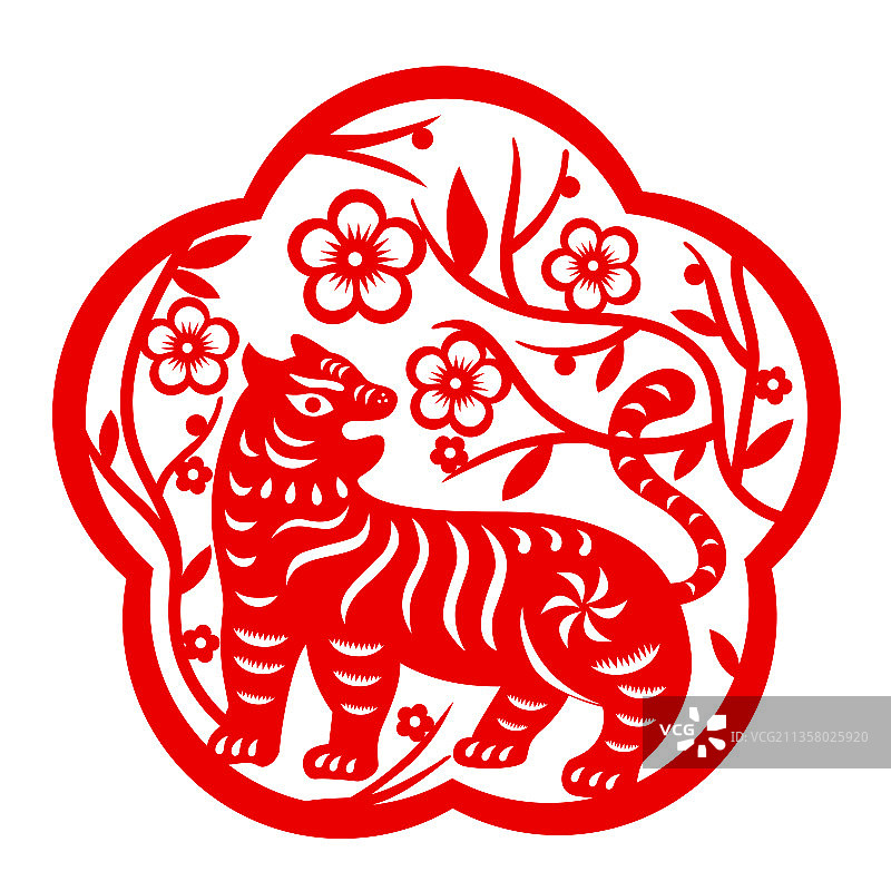 虎年春节窗花剪纸矢量插画图片素材